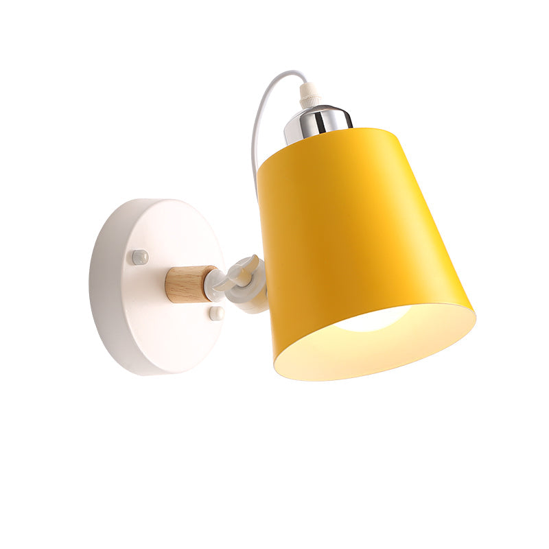 Gray/White/Pink/Yellow/Blue/Green Cone Wall Lamp Minimalist Metal 1 Light Wall Mount Lamp for Nightstand