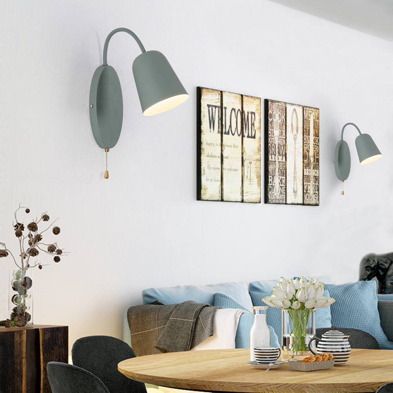 Modern Cone Wall Light 1 Light Wall Mounted Lighting with Metal Shade and Pull Chain in Pink/Yellow/Blue/Green