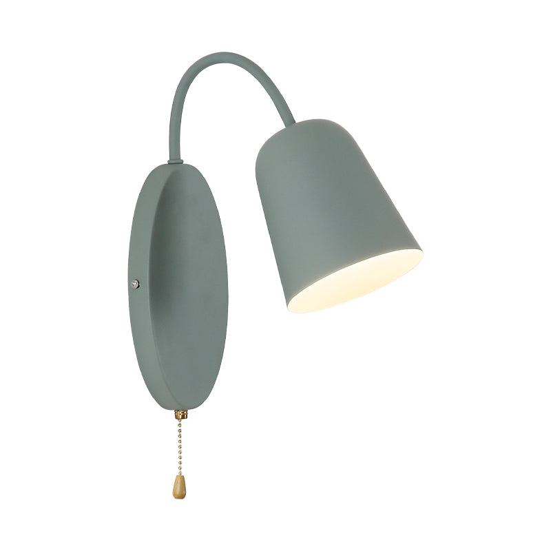 Modern Cone Wall Light 1 Light Wall Mounted Lighting with Metal Shade and Pull Chain in Pink/Yellow/Blue/Green