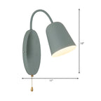 Modern Cone Wall Light 1 Light Wall Mounted Lighting with Metal Shade and Pull Chain in Pink/Yellow/Blue/Green