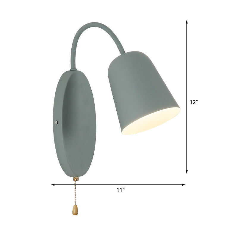 Modern Cone Wall Light 1 Light Wall Mounted Lighting with Metal Shade and Pull Chain in Pink/Yellow/Blue/Green