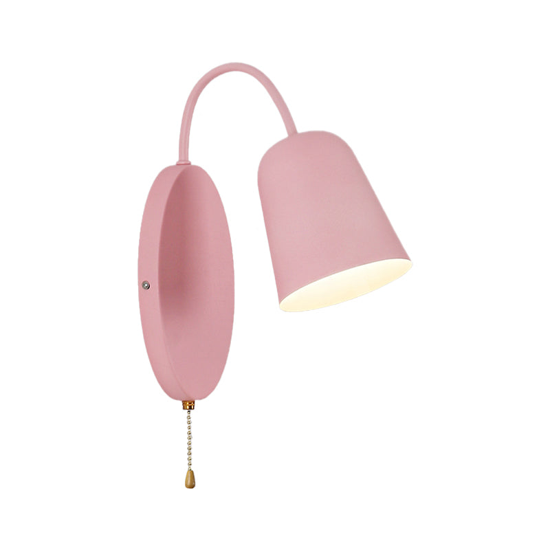 Modern Cone Wall Light 1 Light Wall Mounted Lighting with Metal Shade and Pull Chain in Pink/Yellow/Blue/Green