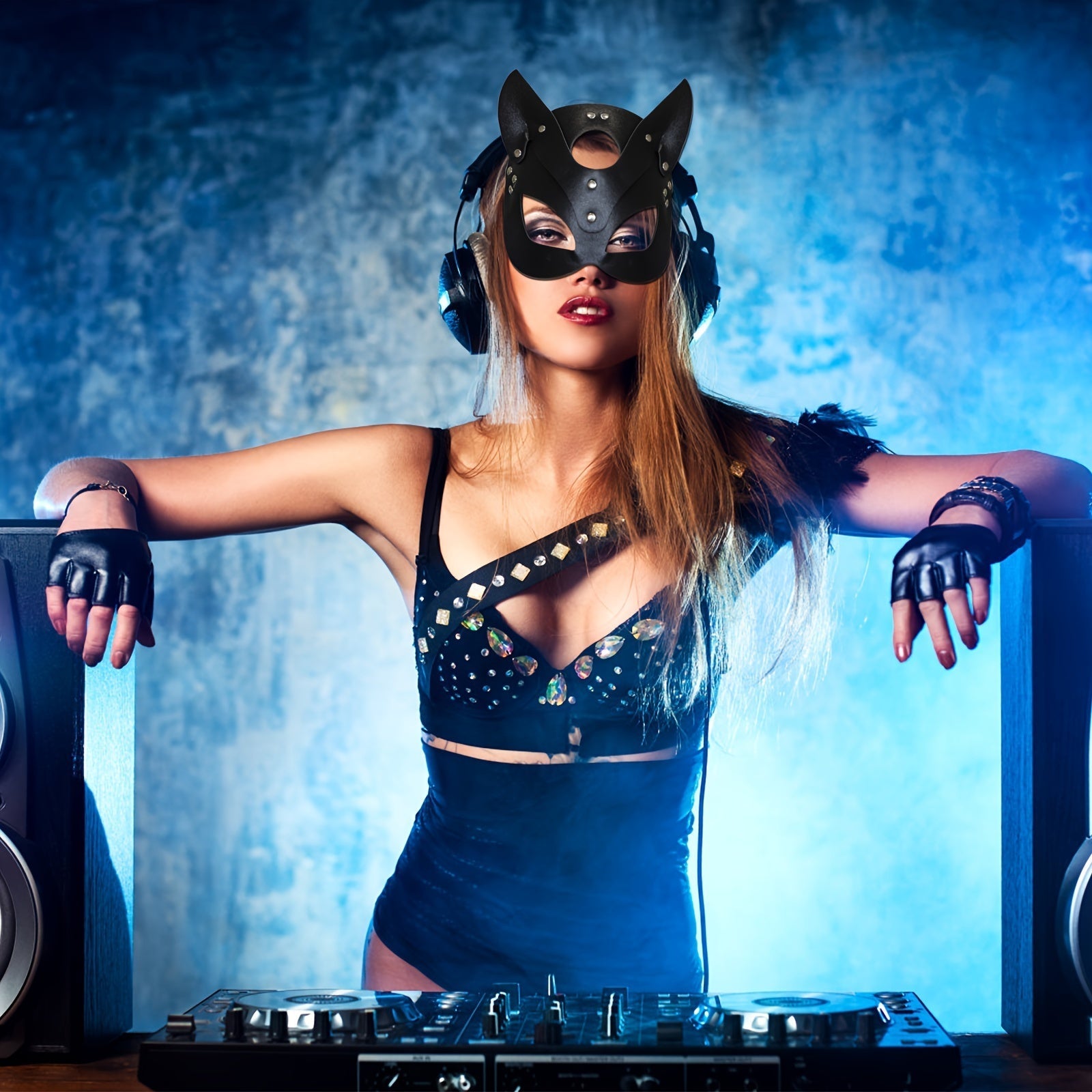 Women’s Faux Leather Halloween Costume Accessories | Cat Mask Gloves