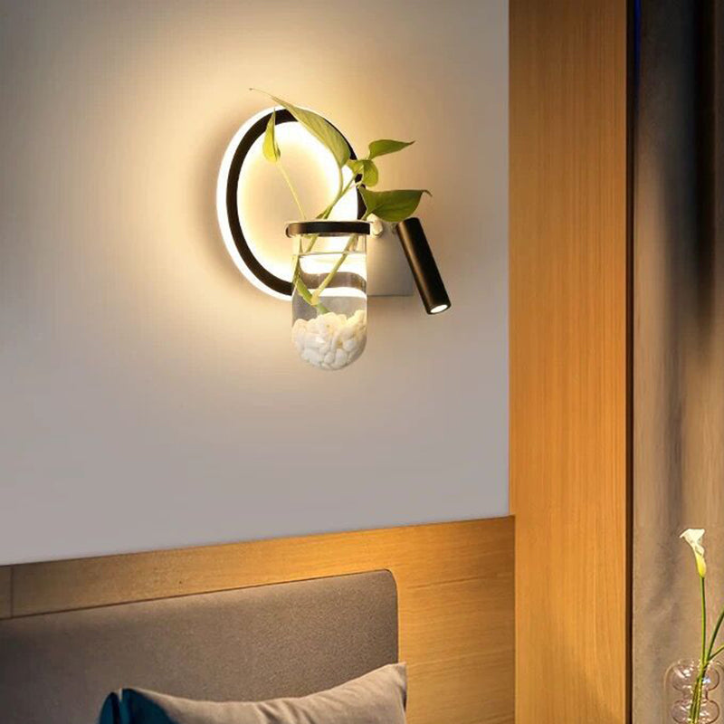 Round/Square Bedroom Wall Lamp Industrial Clear Glass LED Black Wall Lighting in Warm/White Light