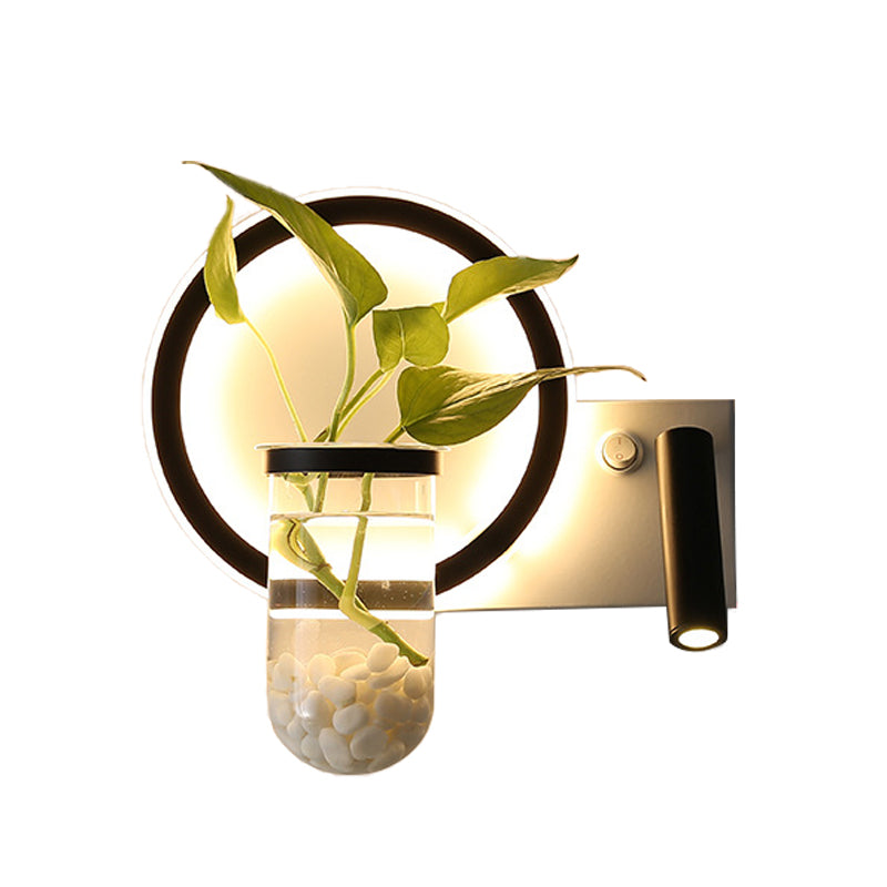 Round/Square Bedroom Wall Lamp Industrial Clear Glass LED Black Wall Lighting in Warm/White Light
