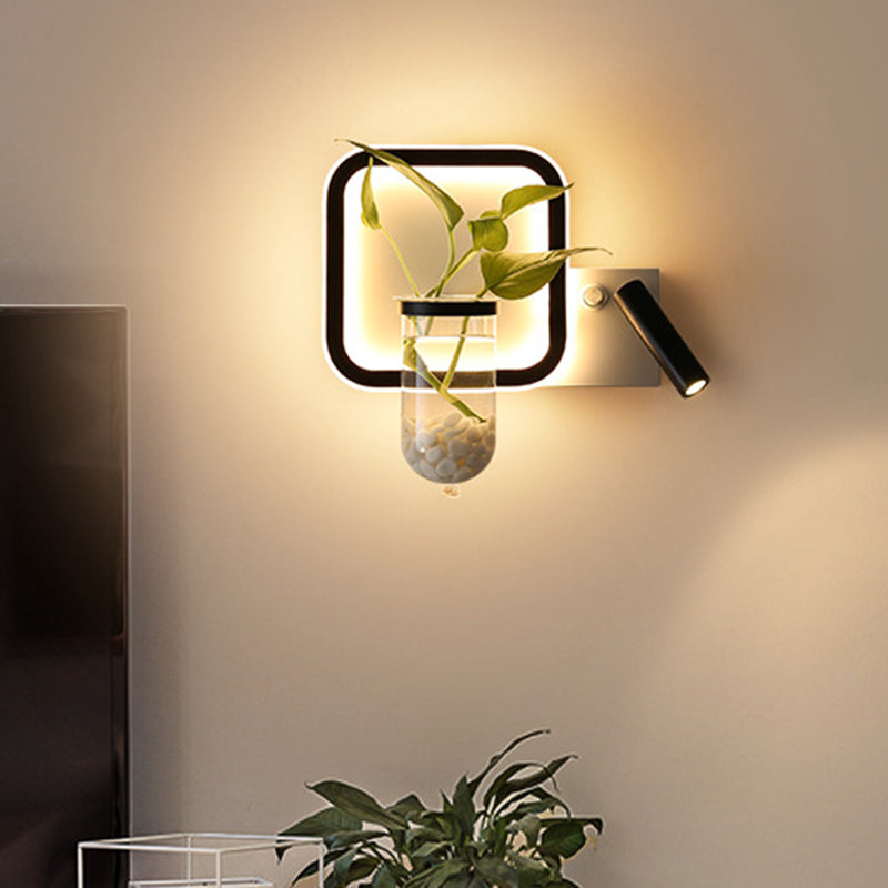 Round/Square Bedroom Wall Lamp Industrial Clear Glass LED Black Wall Lighting in Warm/White Light