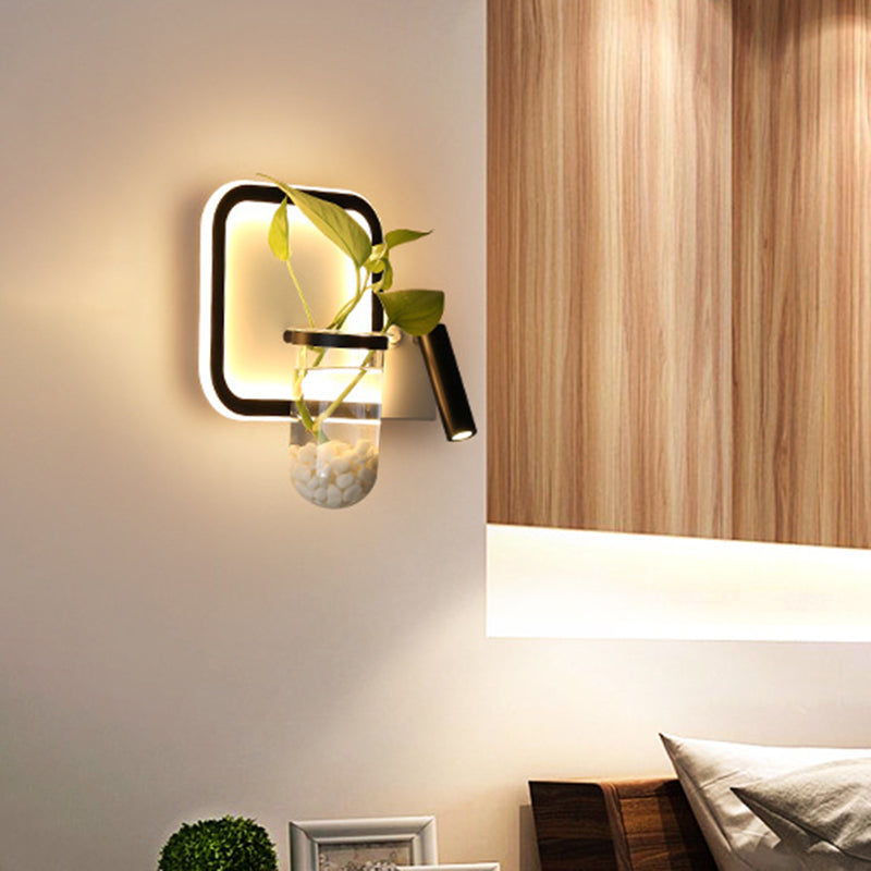 Round/Square Bedroom Wall Lamp Industrial Clear Glass LED Black Wall Lighting in Warm/White Light