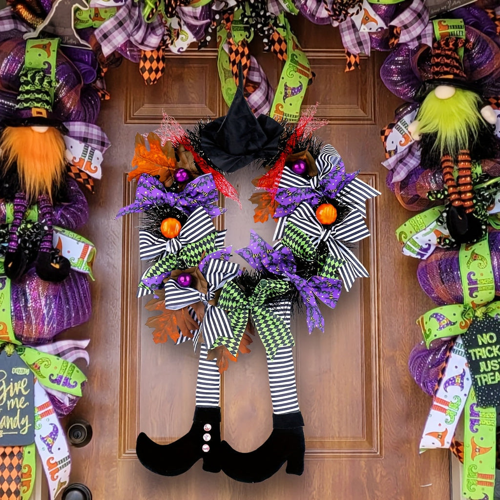 Halloween Whimsical Witch Legs Wreath | Festive Front Door Decor