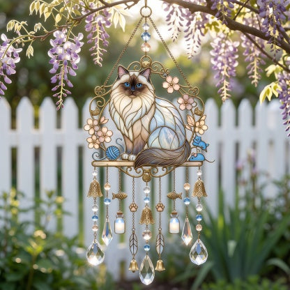 Cat Stained Glass Suncatcher Wind Chime – For Cat Lovers & Pet Owners