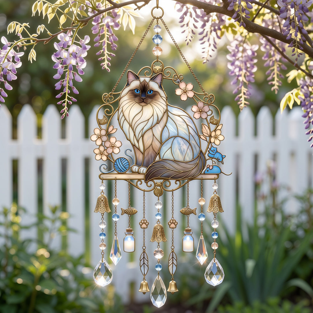 Cat Stained Glass Suncatcher Wind Chime – For Cat Lovers & Pet Owners