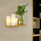 Opal Glass Cylinder Wall Light Industrial 1 Lamp Bedroom LED Wall Lamp in Wood, Left/Right