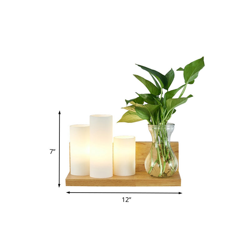 Opal Glass Cylinder Wall Light Industrial 1 Lamp Bedroom LED Wall Lamp in Wood, Left/Right