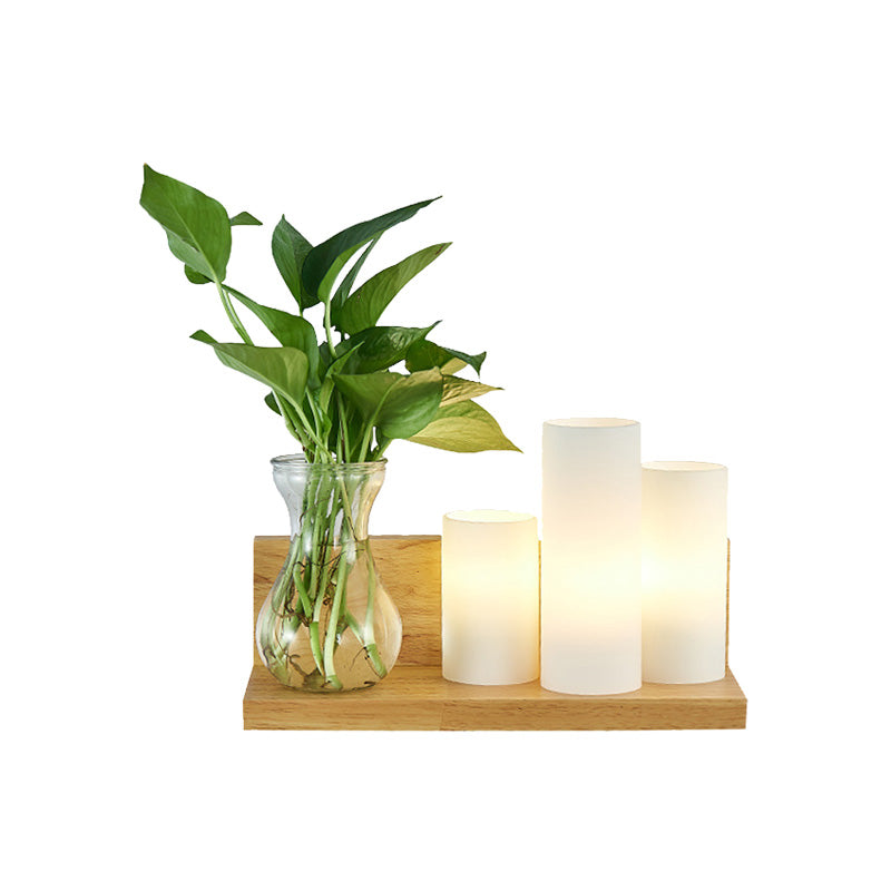 Opal Glass Cylinder Wall Light Industrial 1 Lamp Bedroom LED Wall Lamp in Wood, Left/Right