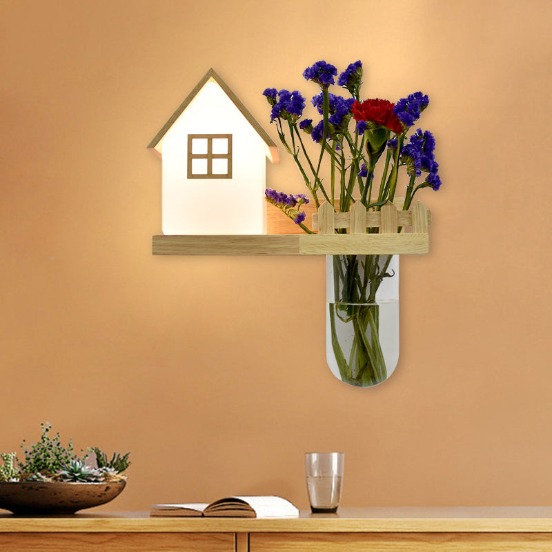 Wood House Wall Lamp Industrial Cream Glass 1-Light Restaurant LED Wall Lights, Left/Right