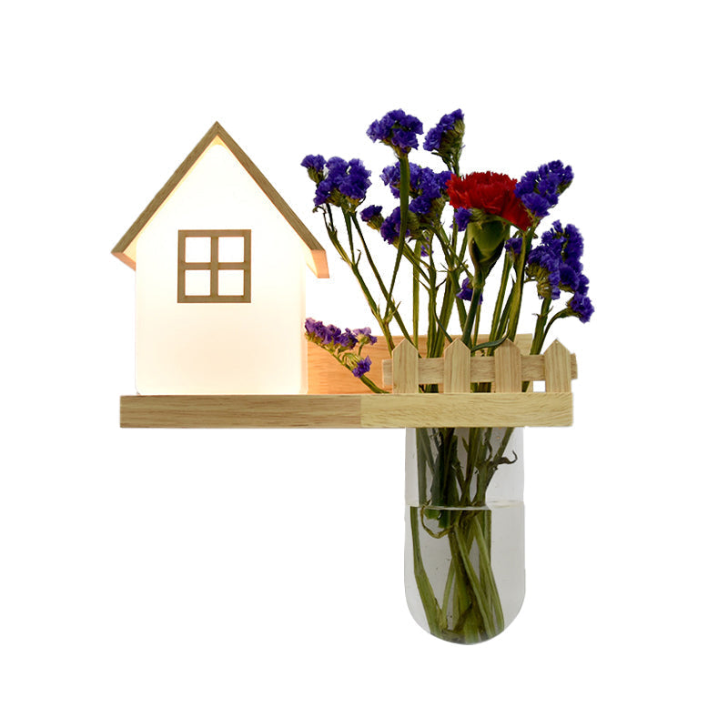 Wood House Wall Lamp Industrial Cream Glass 1-Light Restaurant LED Wall Lights, Left/Right