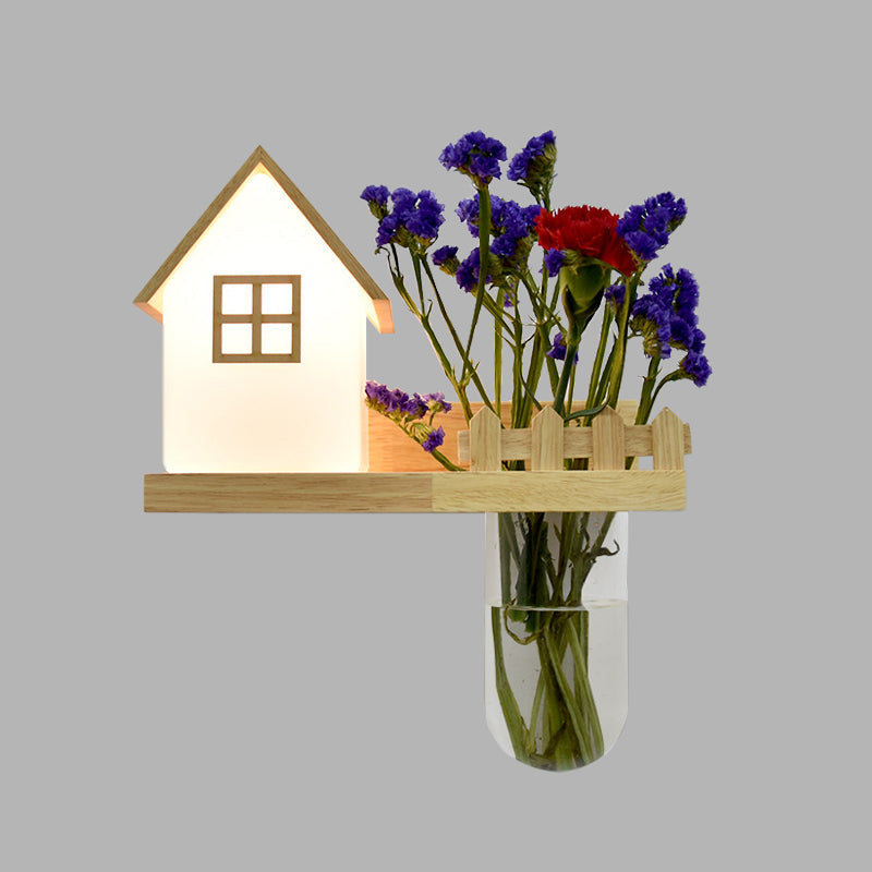 Wood House Wall Lamp Industrial Cream Glass 1-Light Restaurant LED Wall Lights, Left/Right