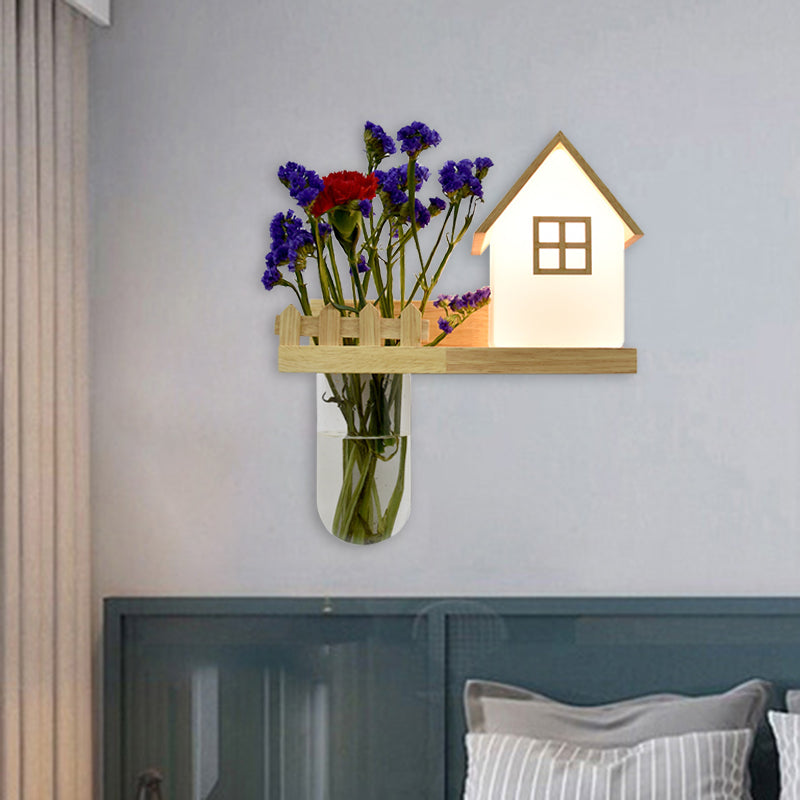 Wood House Wall Lamp Industrial Cream Glass 1-Light Restaurant LED Wall Lights, Left/Right