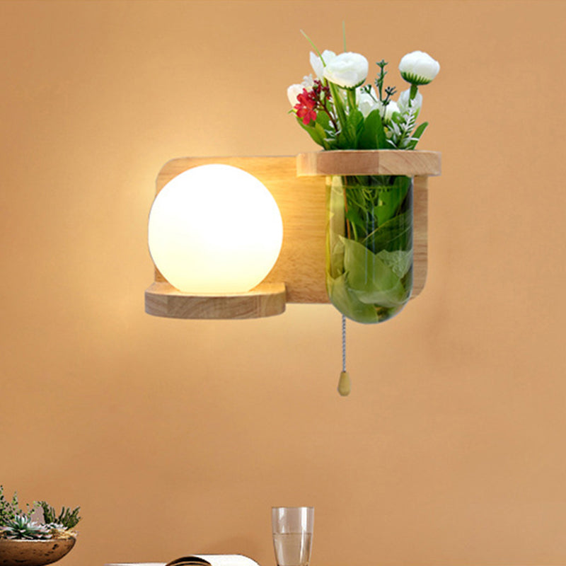 Milk glass surface wall lamp industrial 1 head bedroom LED wall lighting in wood, left/right
