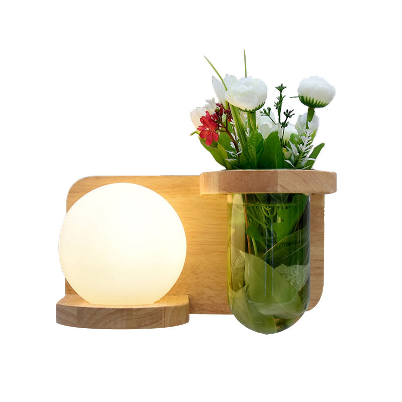 Milk glass surface wall lamp industrial 1 head bedroom LED wall lighting in wood, left/right