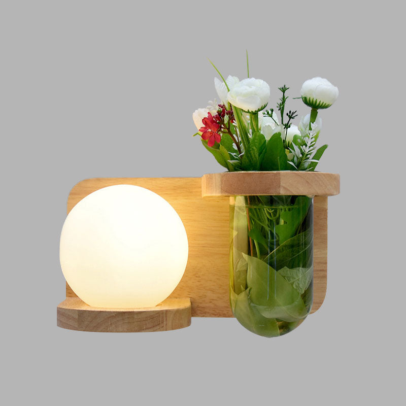 Milk glass surface wall lamp industrial 1 head bedroom LED wall lighting in wood, left/right