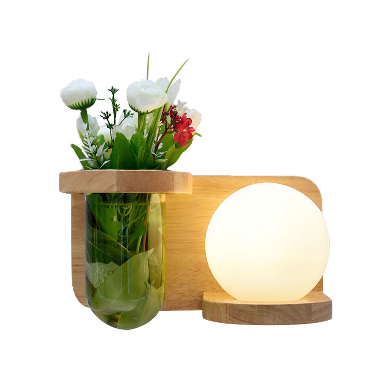 Milk glass surface wall lamp industrial 1 head bedroom LED wall lighting in wood, left/right