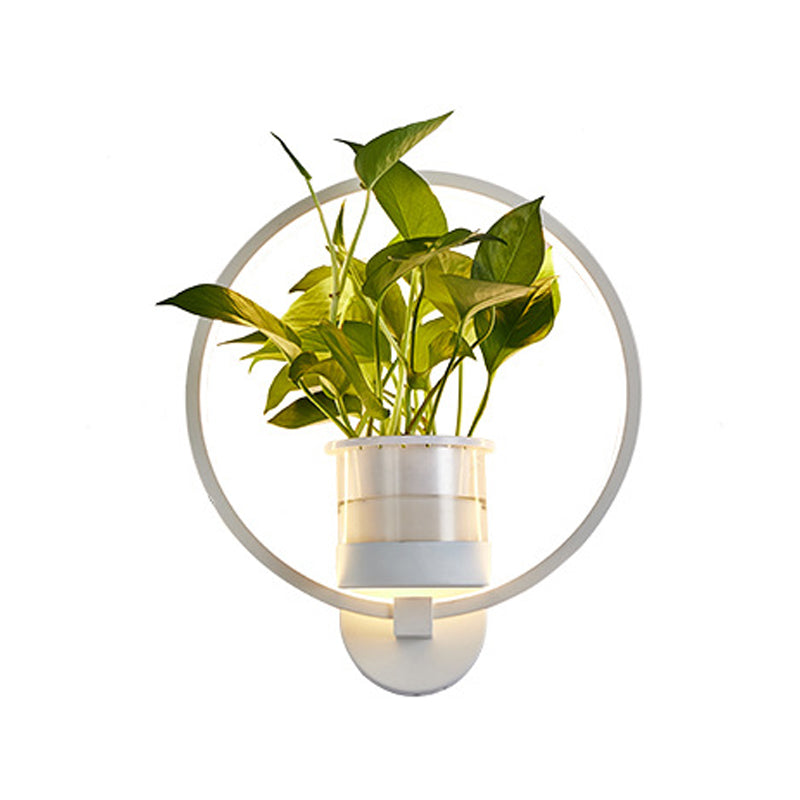 Round/Oval Bedroom Wall Lighting Industrial Metal 1 Lamp Black/White LED Wall Lamp Wall Lamp in Warm/White/3 Color Light