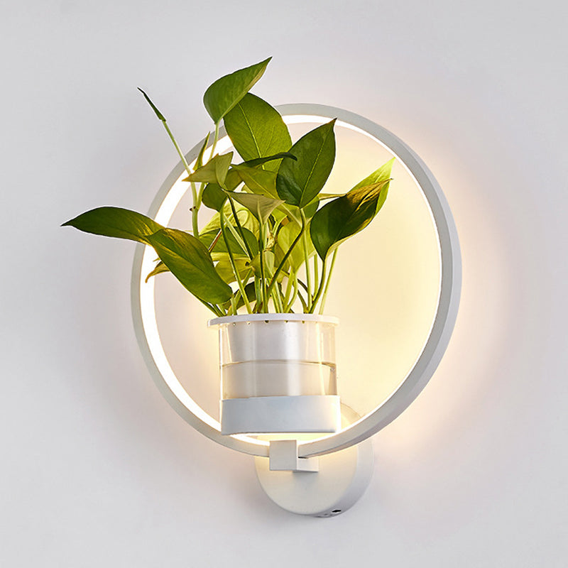 Round/Oval Bedroom Wall Lighting Industrial Metal 1 Lamp Black/White LED Wall Lamp Wall Lamp in Warm/White/3 Color Light