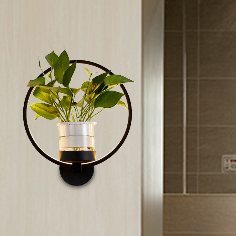 Round/Oval Bedroom Wall Lighting Industrial Metal 1 Lamp Black/White LED Wall Lamp Wall Lamp in Warm/White/3 Color Light