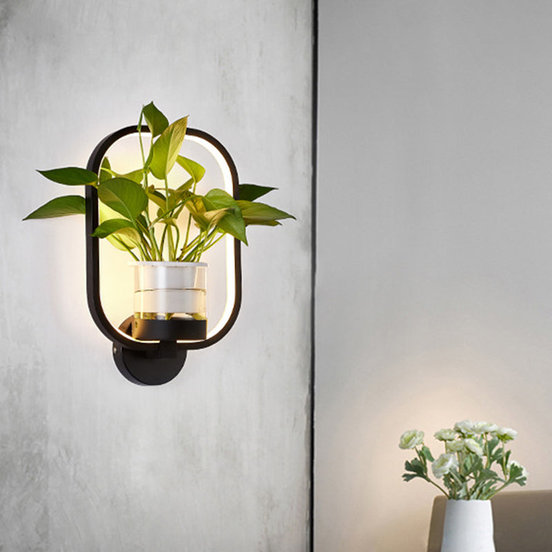 Round/Oval Bedroom Wall Lighting Industrial Metal 1 Lamp Black/White LED Wall Lamp Wall Lamp in Warm/White/3 Color Light