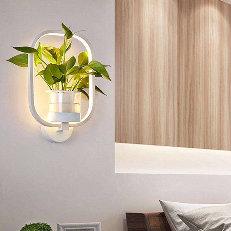 Round/Oval Bedroom Wall Lighting Industrial Metal 1 Lamp Black/White LED Wall Lamp Wall Lamp in Warm/White/3 Color Light