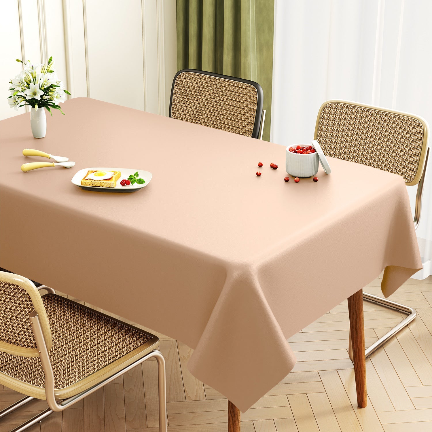 Lambskin Tablecloth Solid Color Wash-Free Oil-Proof Waterproof Light Luxury Coffee Table Table Mat Hot-Resistant Rectangular Tablecloth