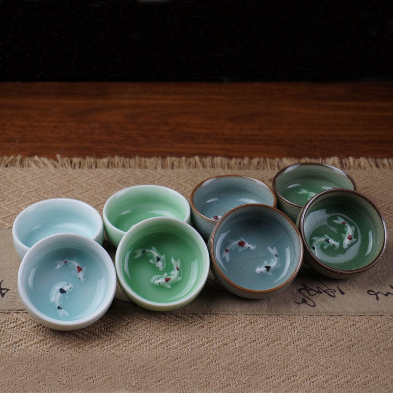Longquan Celadon Tea Set Pisces Kung Fu Tea Cup Small Fish Cup