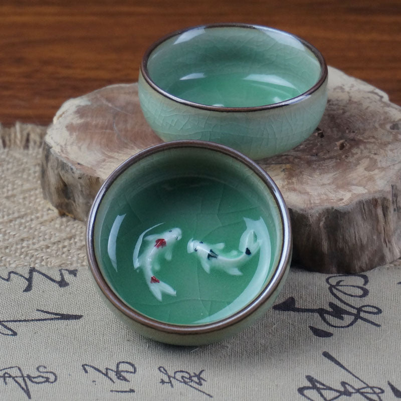 Longquan Celadon Tea Set Pisces Kung Fu Tea Cup Small Fish Cup