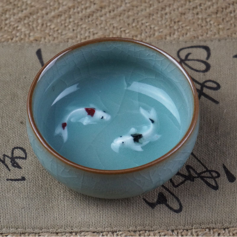 Longquan Celadon Tea Set Pisces Kung Fu Tea Cup Small Fish Cup