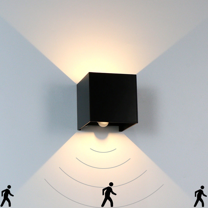 led outdoor waterproof wall lamp square living room bedroom bedside human body induction lamp