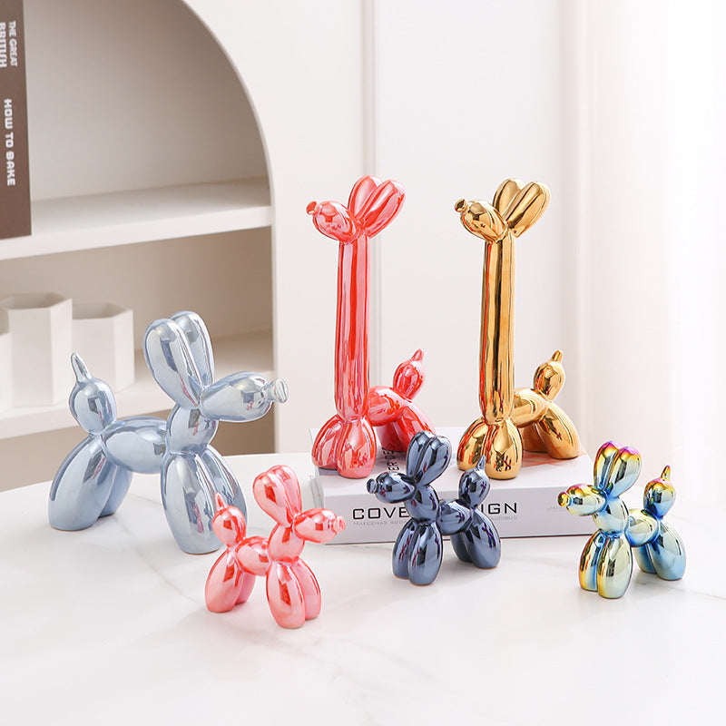Light Luxury Home Desktop Ornaments Electroplated Blow Dog Ceramic Living Room Entrance Wine Cabinet Cartoon Doll Decorations