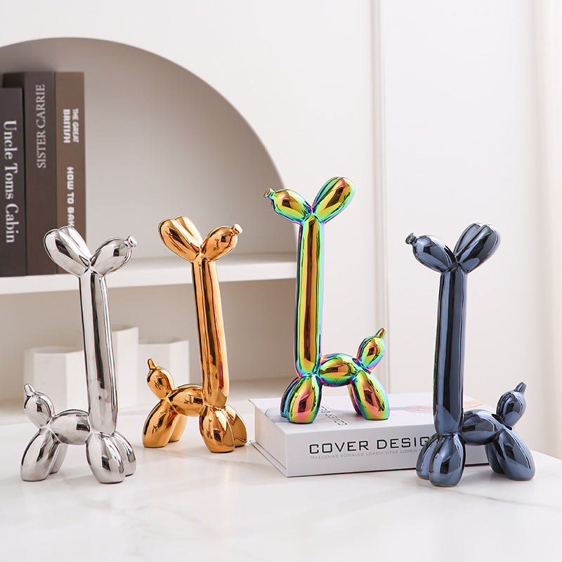 Light Luxury Home Desktop Ornaments Electroplated Blow Dog Ceramic Living Room Entrance Wine Cabinet Cartoon Doll Decorations
