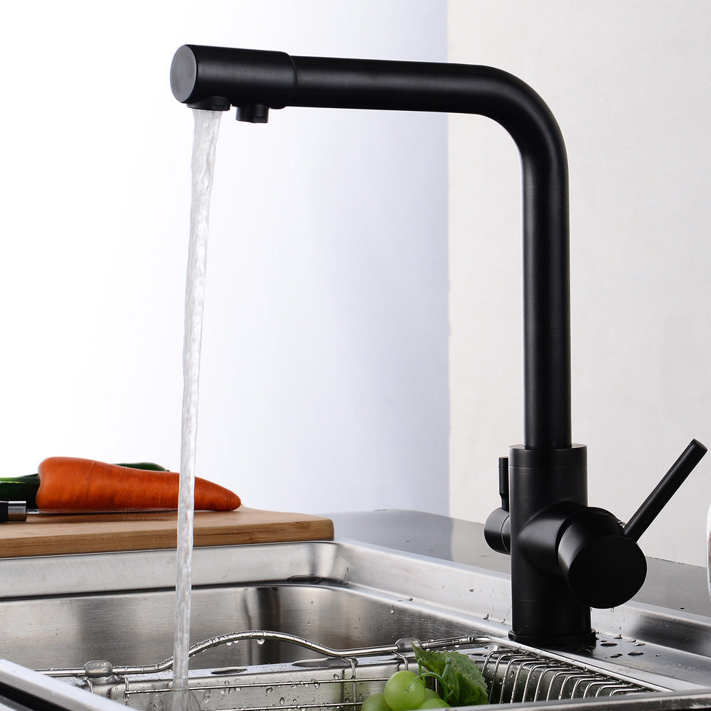 All-copper three-use faucet three-in-one kitchen dish basin hot and cold sink rotating clean water direct drink European gold