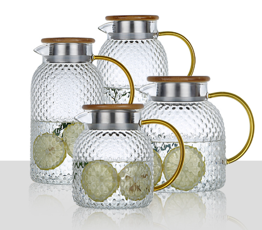 Heatable Glass Cold Water Pitcher with Rice Grain Pattern