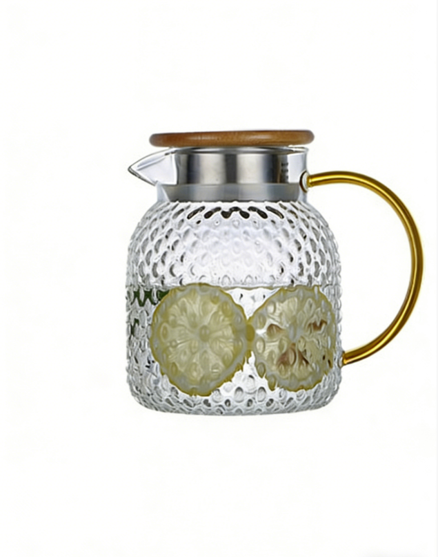 Heatable Glass Cold Water Pitcher with Rice Grain Pattern