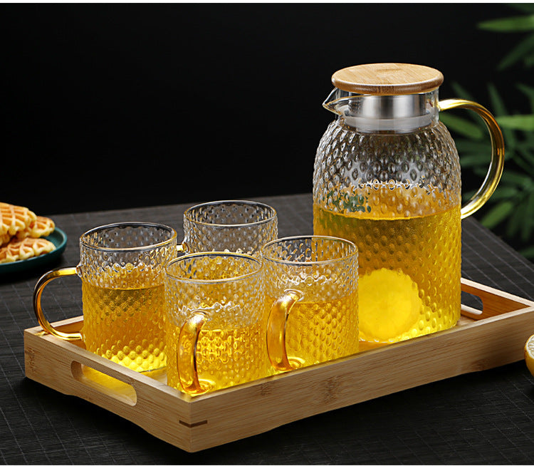 Heatable Glass Cold Water Pitcher with Rice Grain Pattern