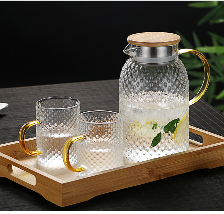 Heatable Glass Cold Water Pitcher with Rice Grain Pattern