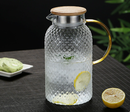 Heatable Glass Cold Water Pitcher with Rice Grain Pattern