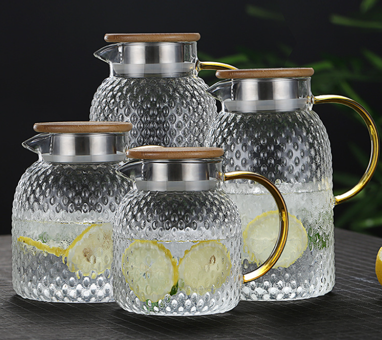 Heatable Glass Cold Water Pitcher with Rice Grain Pattern