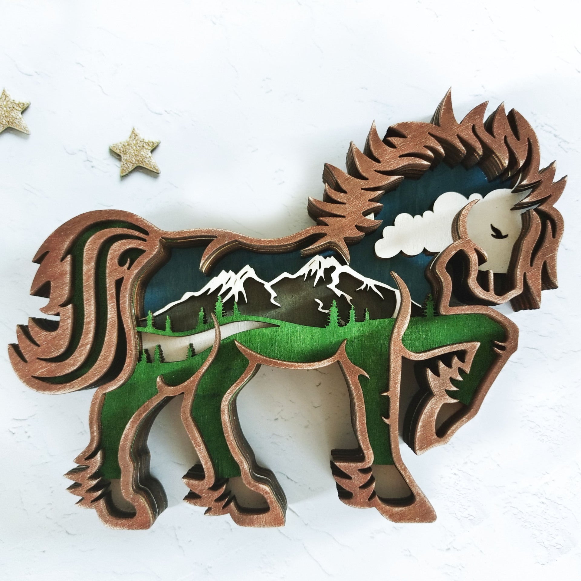 Holiday Gift Wooden Animal Carved Lamp Ornament