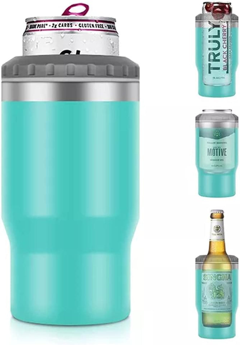 4 in 1 stainless steel can/bottle insulator, 14Oz two-way lid SUS insulated can cooler, beer bottle holder (Black)