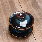 Vintage Kiln Ceramic Gaiwan Sancai Tea Cup Tea Cup and Saucer with Lid