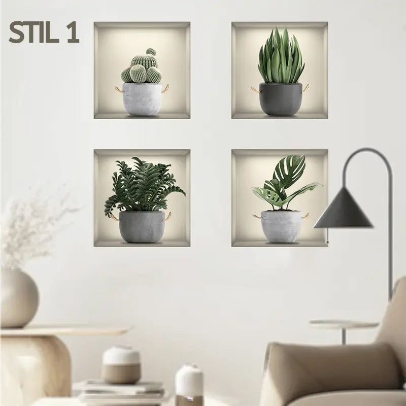 3D self-adhesive plant sticker set