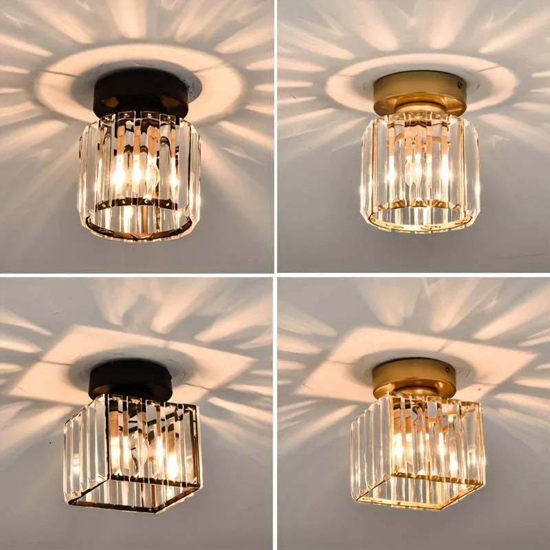 Modern Crystal Ceiling Light with Gold and Black Accents – Stylish Lighting for Your Home