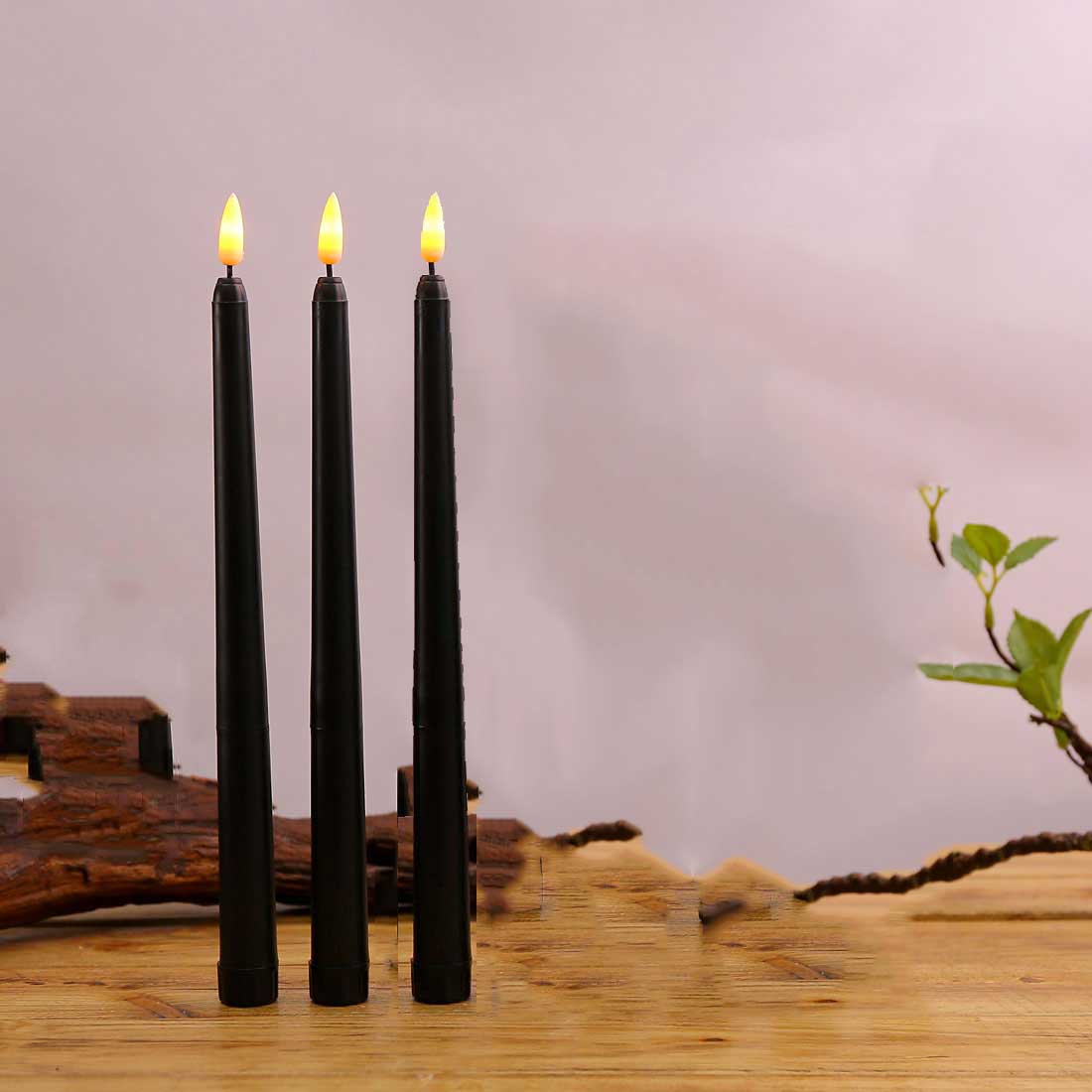 3 pieces black LED candles with flickering flame